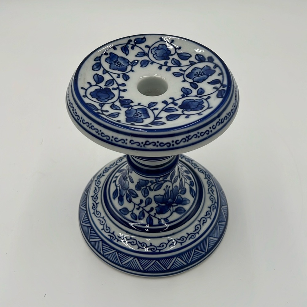 Oriental Porcelain/Ceramic Cobalt Blue Pillar Candle Holder